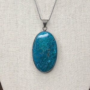 VINTAGE Turquoise and Sterling Silver Pendant on New Sterling Silver Snake Chain